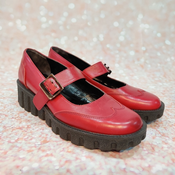 Via Spiga Shoes - VIA SPIGA Red Leather Chunky Platform Mary Jane's